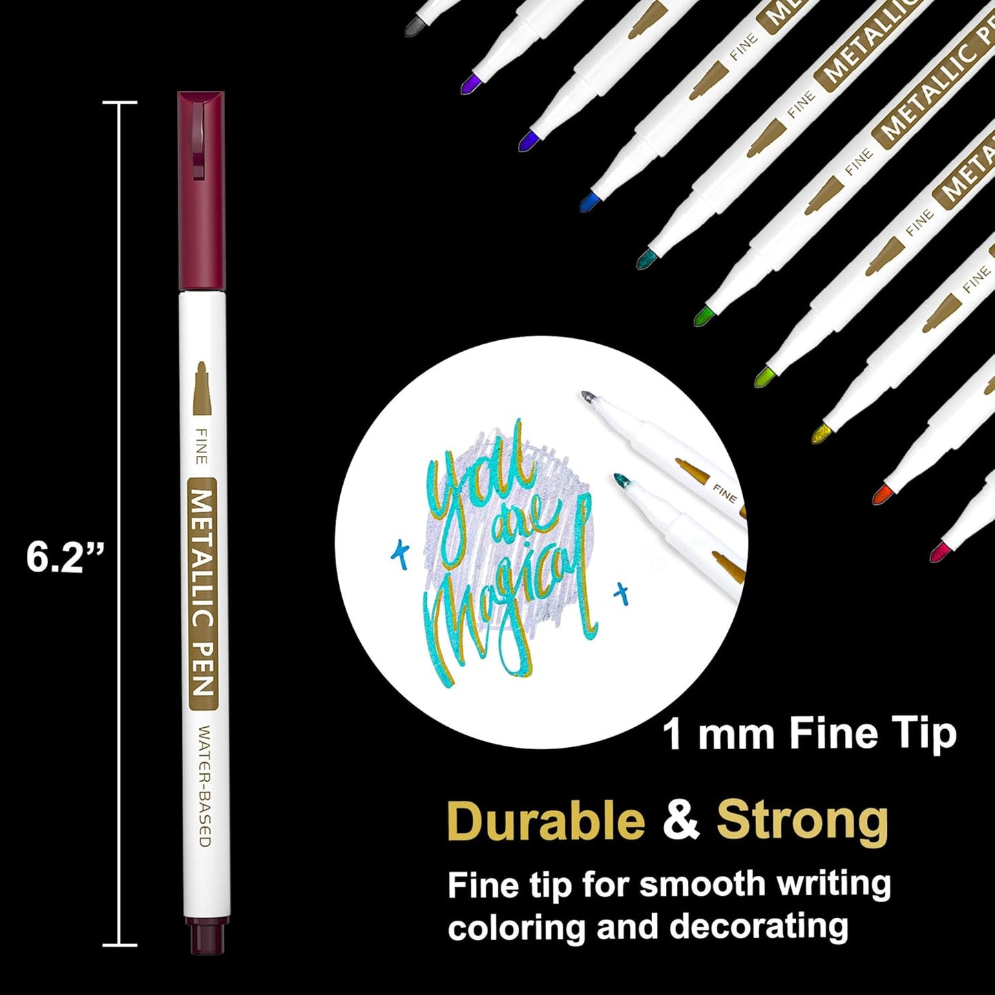 20 Colors Metallic Marker Pens, Lelix Fine Tip Paint Pens for DIY Photo Album, Black Paper, Card Making, Rock Art Painting, Scrapbooking, Glass, Metal, Wood