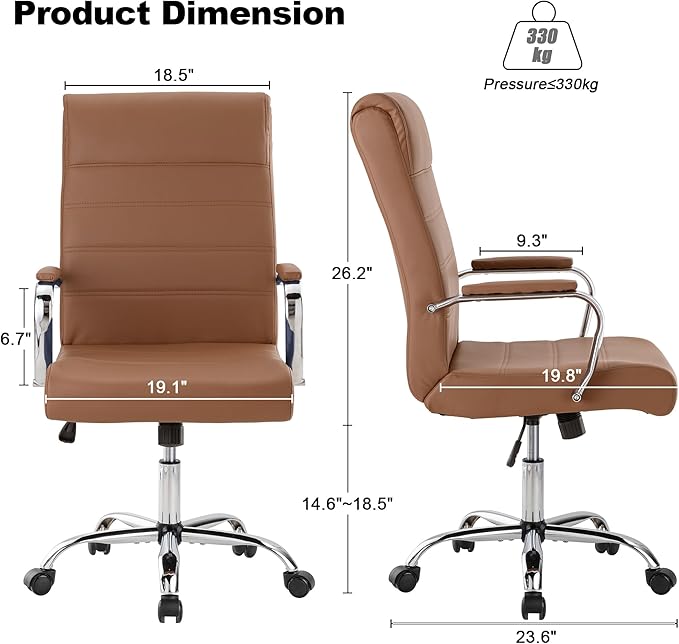 Office Desk Chair,Modern Leather Conference Room Chairs,High Back Ergonomic Home ofiice Chair,Adjustable Height Swivel Executive Computer Chairs with Padded Seat and Armrest (Brown)