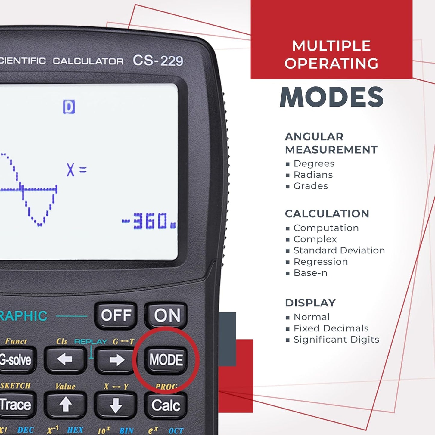 CATIGA Scientific Calculator with Graphic Functions, Multiple Modes with Intuitive User Interface for Beginners and Advanced Courses, High School or College, CS-229