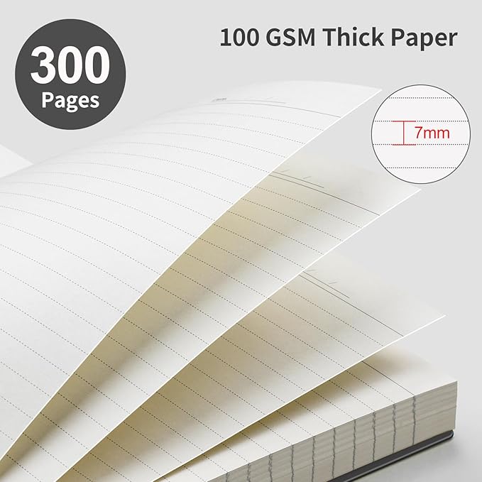 EMSHOI A4 Spiral Notebook Lined Journal, 11.2" X 8.27", 300 Pages/150 Sheets, 100gsm Thick Paper, Waterproof Softcover, Twin-Wire Binding, for School Work Writing Note Taking-Black