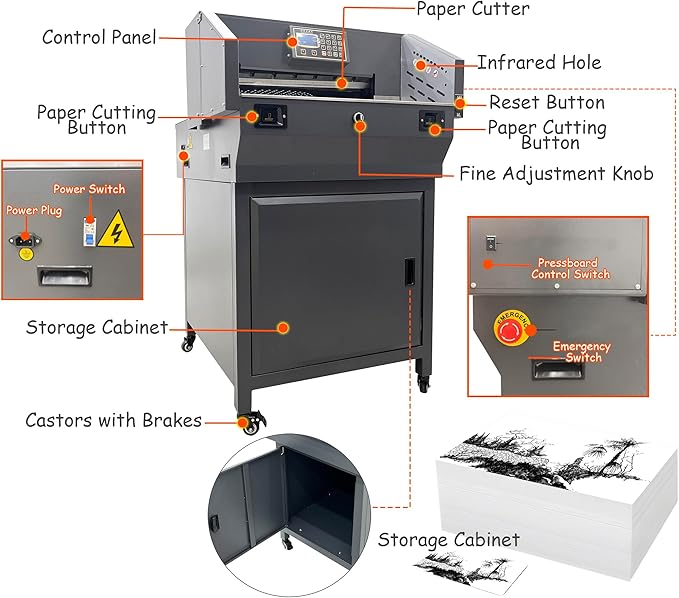 INTSUPERMAI Electric Paper Cutter Heavy Duty Paper Trimmers Guillotine Max. 490 mm /19.29 inch Cutting Length Digital Numerical Control Commercial Paper Stack Cutter Trimmer for Paper Cutting 110V