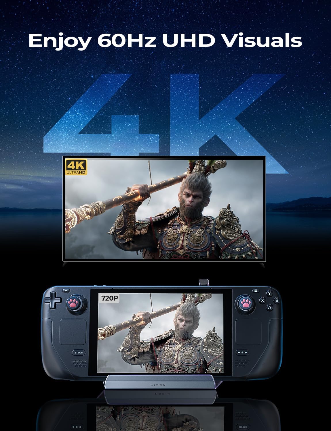 LISEN 10-IN-1 Docking Station for Steam Deck OLED&ROG Ally X&Legion Go, Dual Cooling Fan 5 USB Ports and 4K@60Hz, 100W Charging Port Support ROG Ally 30W Mode, Gigabit Ethernet Fit for Steam Deck OLED