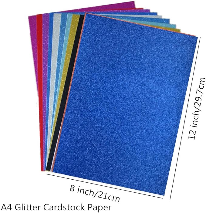 Baisunt 20 Sheets Blue Glitter Cardstock Paper for DIY Art Project, Scrapbook, Birthday Wedding Party Decoration 250GSM(8x12 In, Non Adhesive)