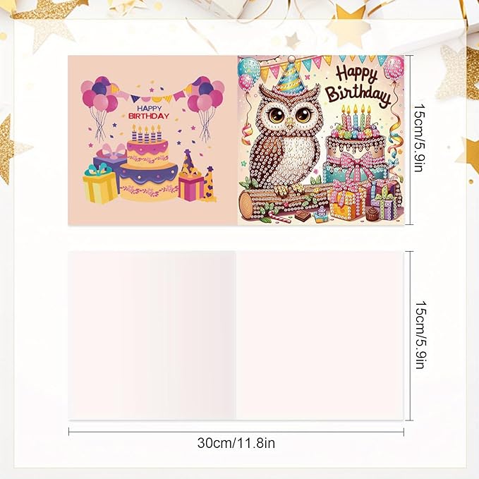 Tontut 6 Pieces Diamond Art Painted Greeting Cards, Owl Hedgehog Bear 5D DIY Special Shape Diamond Card Creative Gifts, Christmas Thanksgiving Greeting Card Congratulation