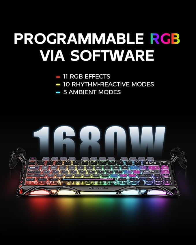 GravaStar Mercury K1 Pro Wireless Mechanical Gaming Keyboard, 75% Layout RGB Custom Keyboard, Electroplated Glossy Frame, Hot-Swappable Linear Switches – Cyberpunk Edition