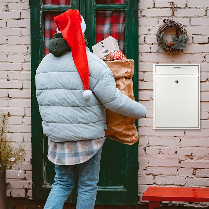 Locking Mailbox with Key for Outdoor 16.2 x 11.2 x 4.7 Inches Large Wall Mount Mail Box with Lock Security Mail Drop Metal Collection Boxes Hanging Secure Postbox(Creamy White)