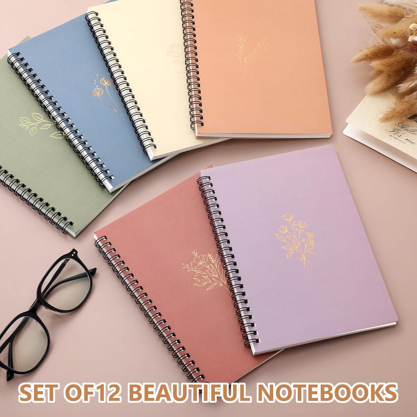 Fuutreo 12 Pcs Spiral Notebook for Work A5 8.3 x 5.7 Inch College Ruled Spiral Journal Notebook Kraft Cover Ruled Paper, 12 Color, 60 Sheets, 120 Pages for Office School(Hot Stamping)