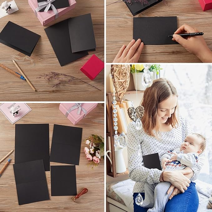 50 Pack Blank Cards Folded Cardstock Thank You Blank Greeting Cards for Invitations, Wedding, Greeting Cards, All Occasion DIY (Black, 5x7)