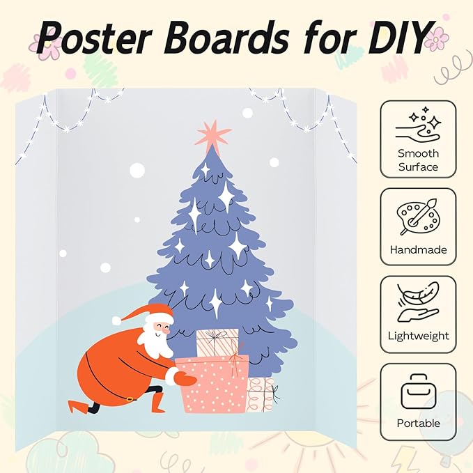 4 Pack Trifold Poster Board, 16x40 Inches White Presentation Board, Portable Display Board for Science Fair, School DIY Project and Business Exhibitions