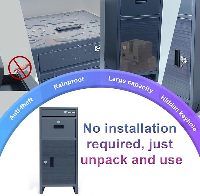Package Delivery Boxes for Outside, Large Parcel Drop Boxes with Lock, Customize Address Stickers Package Drop Boxes for Outside is Waterproof,Package Delivery Box for Porch(Grey,15.7*15.7*37.8 in)