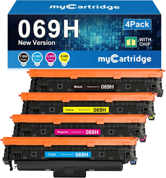 myCartridge 069H Toner Cartridge Set Compatible Replacement for Canon 069 069H Toner Works for Canon Color imageCLASS MF753Cdw MF751Cdw LBP674Cdw Printer, 069 069H Toner Cartridge 4-Pack B/C/M/Y