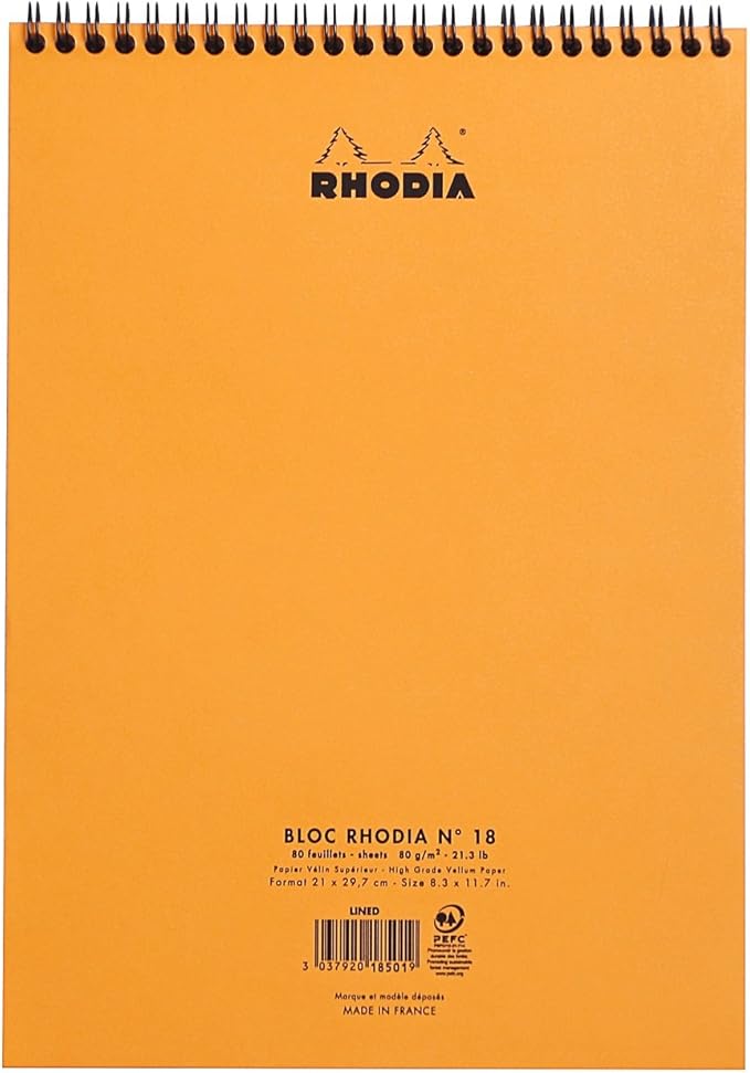 Rhodia Wirebound Pad 8.25x11.75, Lined, Orange