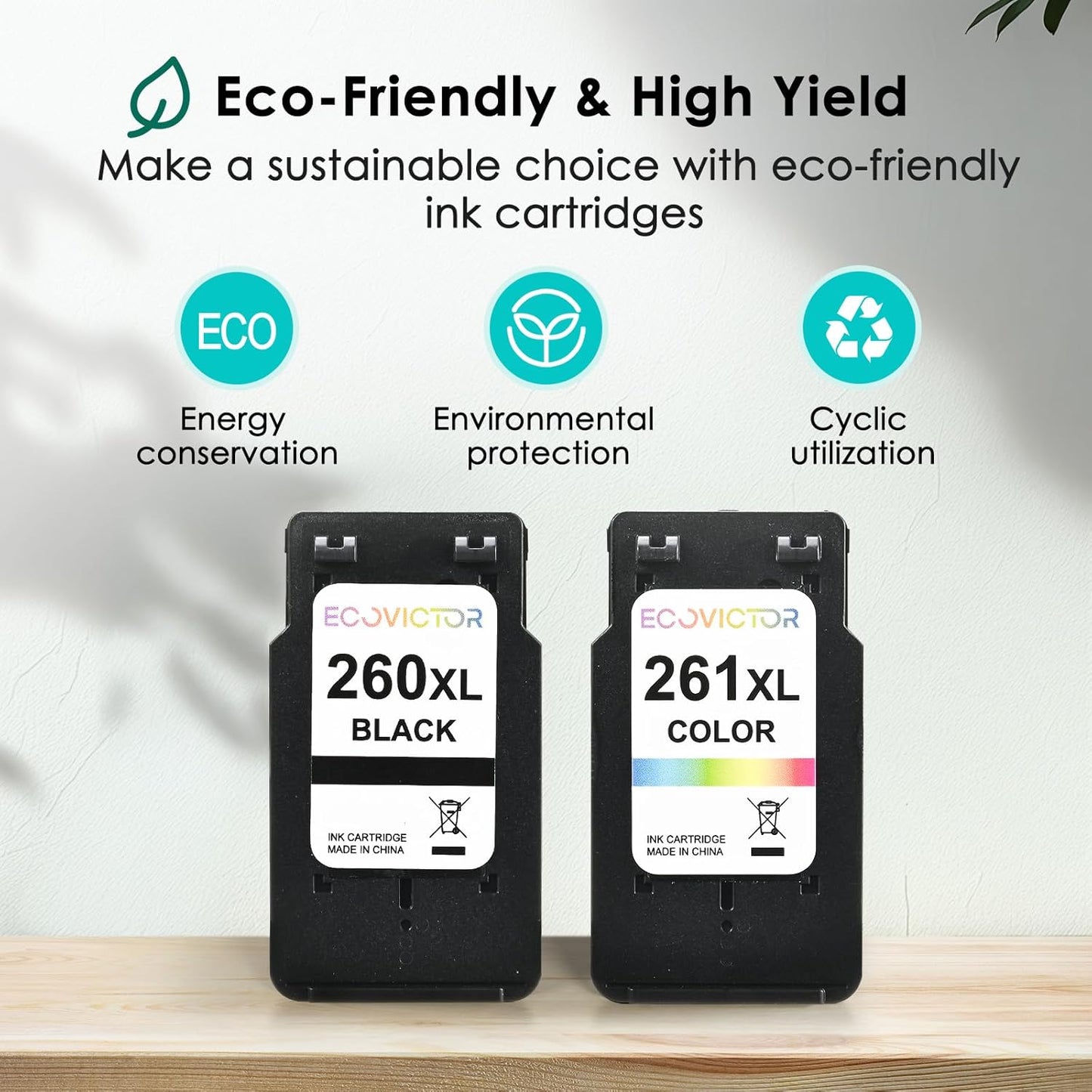 Certified Sustainable Ink Cartridge Replacement for Canon 260 261 260XL 261XL PG-260 CL-261XL Black and Color Combo 2 Pack Compatible for PIXMA TS6420 TS6420a TR7020 TR7020a TR7022a Printer