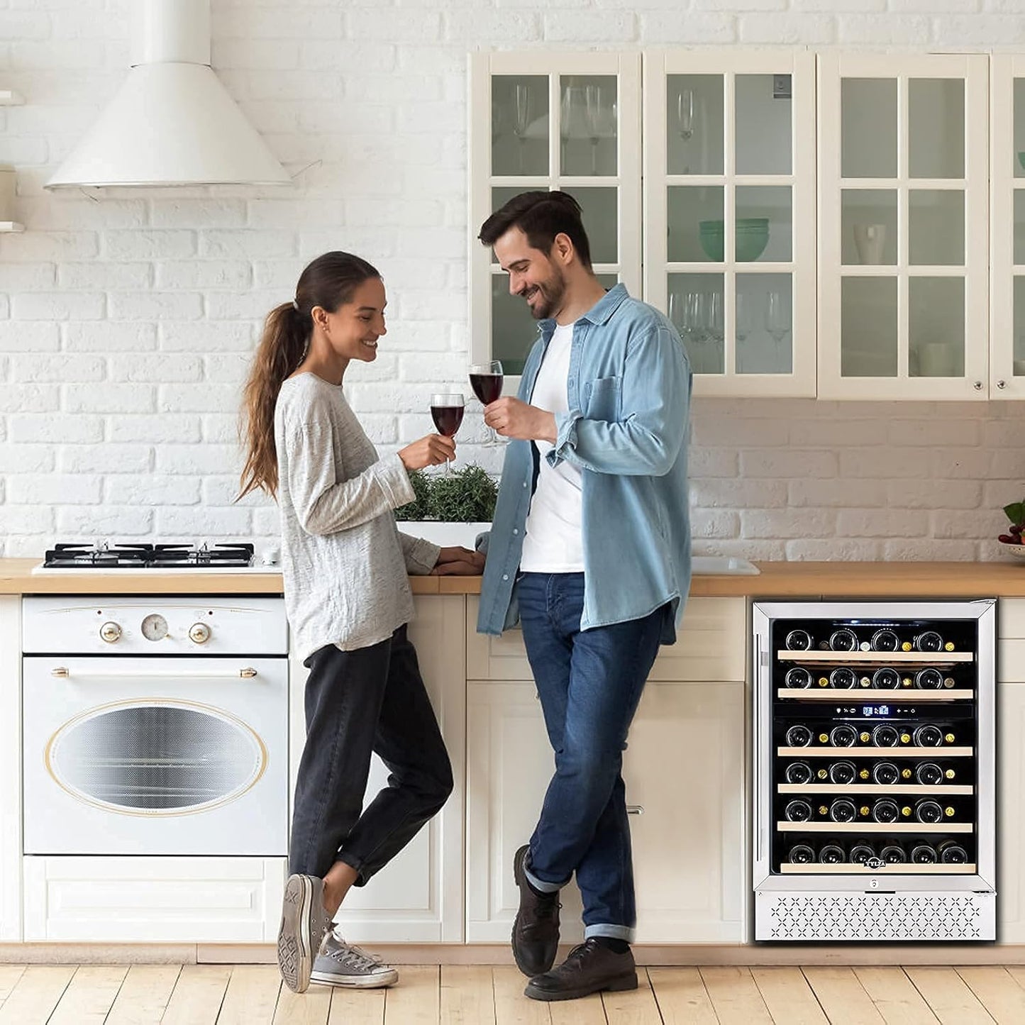 Tylza 24 Inch Dual Zone Wine Cooler Refrigerator, 46 Bottle Built-in or Freestanding, 24'' Wine Fridge with Stainless Steel & Professional Compressor and Temperature Memory Function