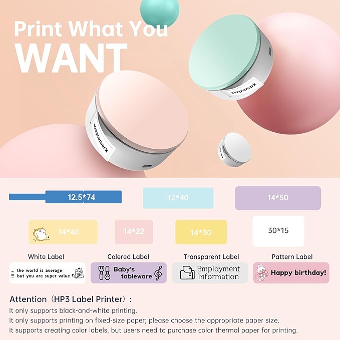 Label Maker Machine with Tape, Portable Mini Label Printer, HP3 Bluetooth Sticker Maker Machine with Multiple Templates for Office Home Small Business Organization, Small Thermal Label Printer, White