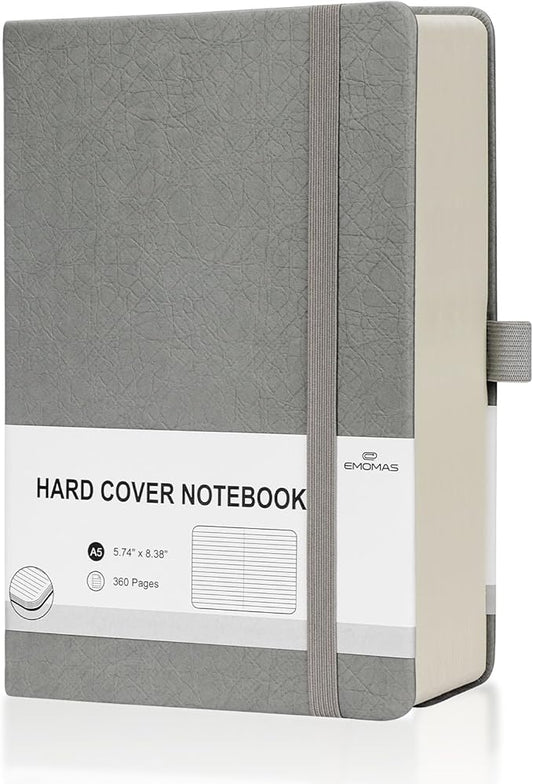 Lined Journal Notebook, 360 Numbered Pages(With page number), Thick Journal for Writing A5 College Ruled Notebook, 100gsm Lined Paper, Leather Hardcover, 5.75'' X 8.38''-Wall Gray