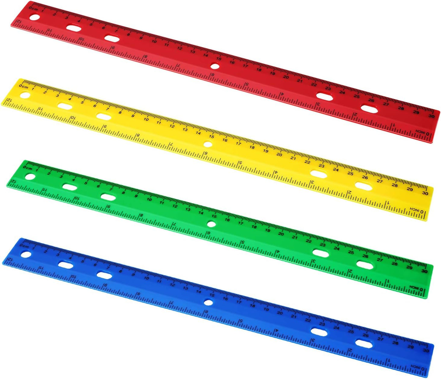 Chuangdi 20 Pieces 12 Inch Rulers Bulk Plastic Colorful Rulers for Kids Student Classroom School Office(6 Hole,Solid Color)