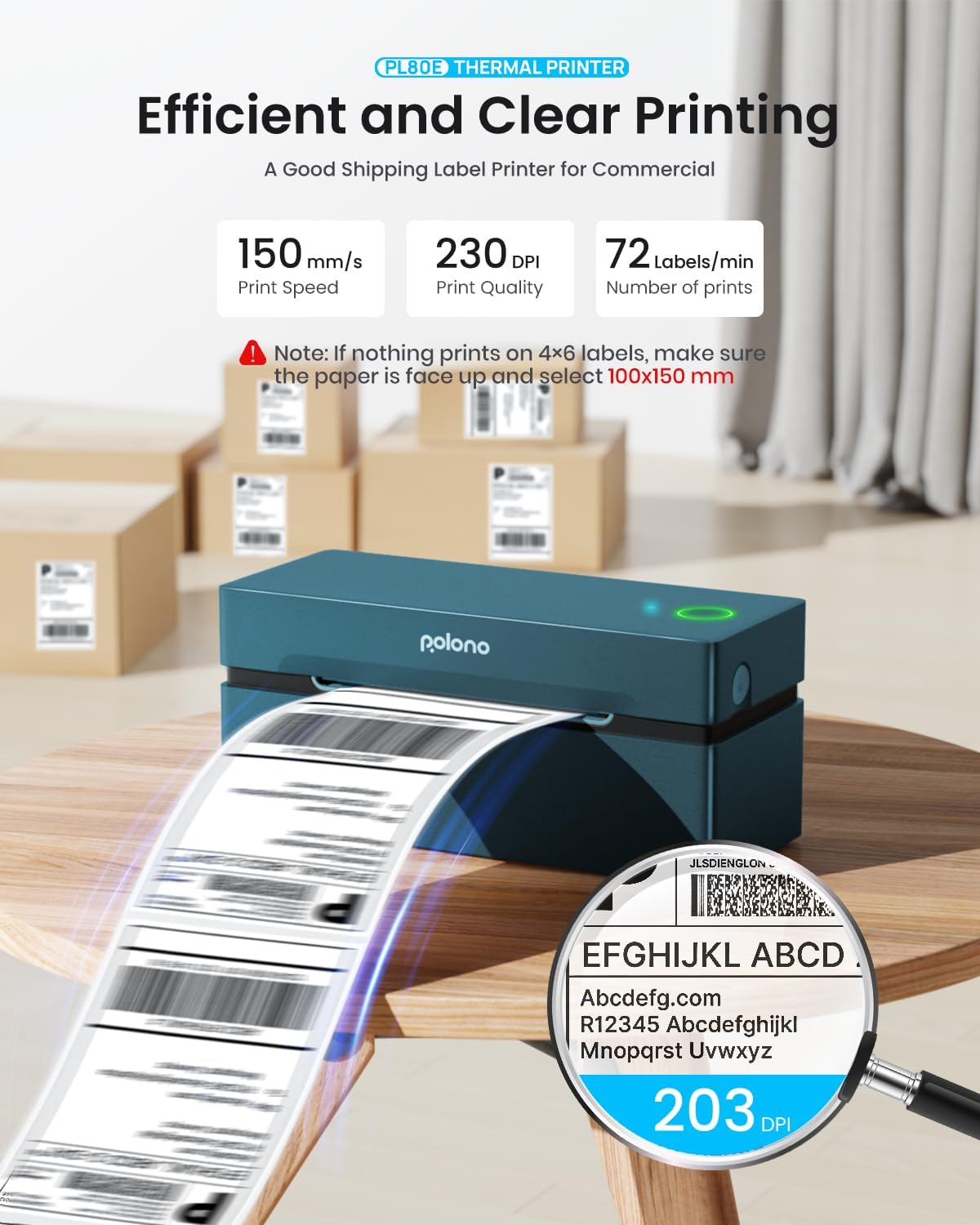 POLONO Bluetooth Thermal Shipping Label Printer, Wireless 4x6 Shipping Label Printer for Small Business, Support iOS, Android, Windows and Mac, Compatible with Amazon, Ebay, Shopify, 1 Pack (Blue)