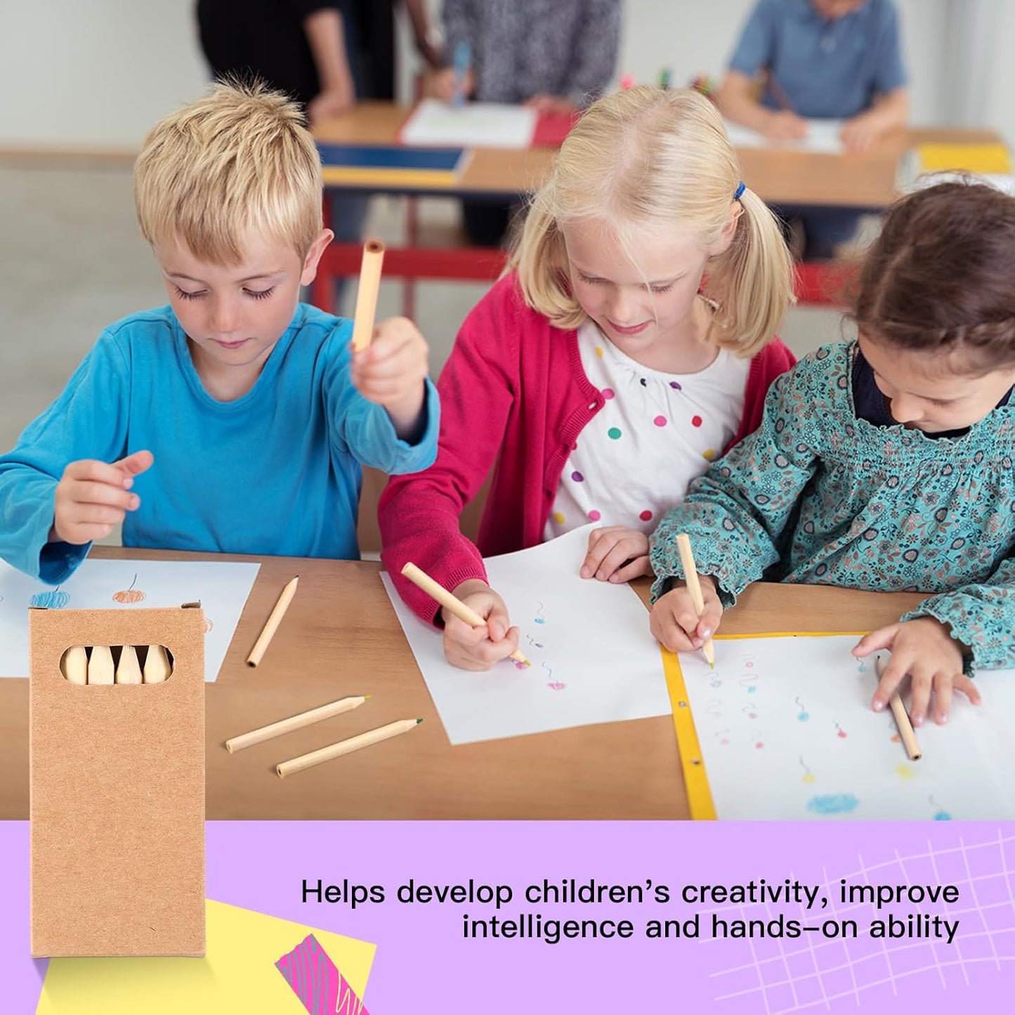 Faccito 15 Packs Mini Drawing Colored Pencils for Kids 3.5 Inch Portable Short Fat 6 Different color Pre Sharpened Pencils in Bulk for Children Painting Classroom School Supplies