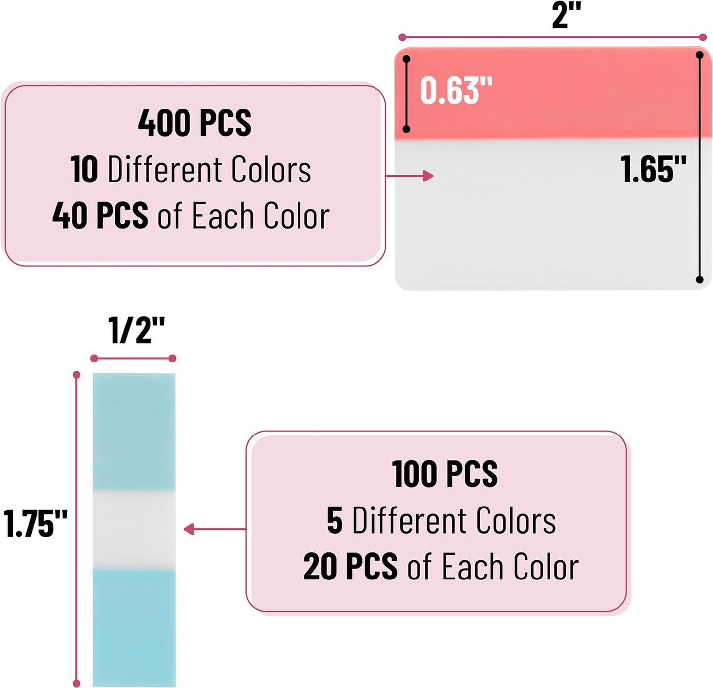 Mr. Pen- Sticky Index Tabs, 500 Pcs, 21 Sets, Colorful Sticky Tabs for Notebooks, Page Markers, Page Tabs for Binders, Page Tabs Sticky Tabs for Books, Notebook Tabs, Back to School Supplies