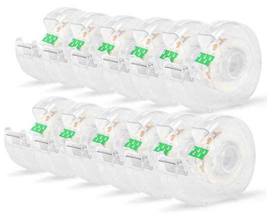 BOMEI PACK 12PACK Transparent Tape with Dispenser, Office Clear Tape Refill Rolls with Dispenser Bulk for DIY, Gift Wrapping, Repairing, Home and School, 3/4in x 1000in