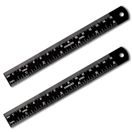 Metal Ruler, 6 Inch Stainless Steel Straight Edge with Metric Measurement, 2 Pack, 15 Centimeters Straight Edge Ruler with Inch to MM Conversion Table for Students, Machinist and Drafting