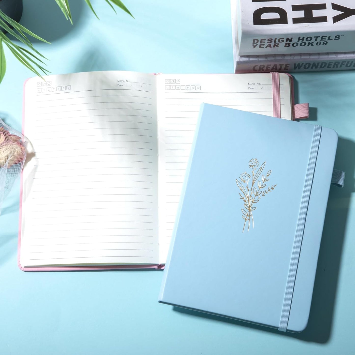 MINICAGIE 2 Pack Lined Journal Notebook for Women Cute Leather Journals for Writing Aesthetic Floral Diary 192 Pages A5 Hardcover Journaling Notebooks with Pen Loop, Blue, Purple