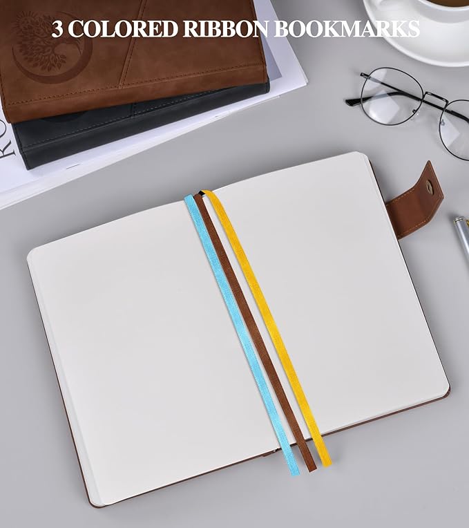 Blank Journal Notebook, A5 Hardcover Leather Sketchbook with 200 Pages Thick Blank Paper for Men Women, Unlined Drawing & Writing Journal, 5.9" x 8.4" Plain Notebook (dark brown)