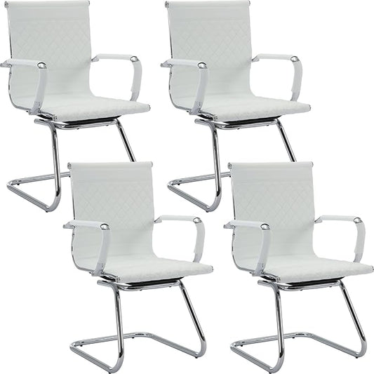 Office Guest Chairs - Reception & Waiting Room Set of 4, Modern PU Leather Desk Chairs, White