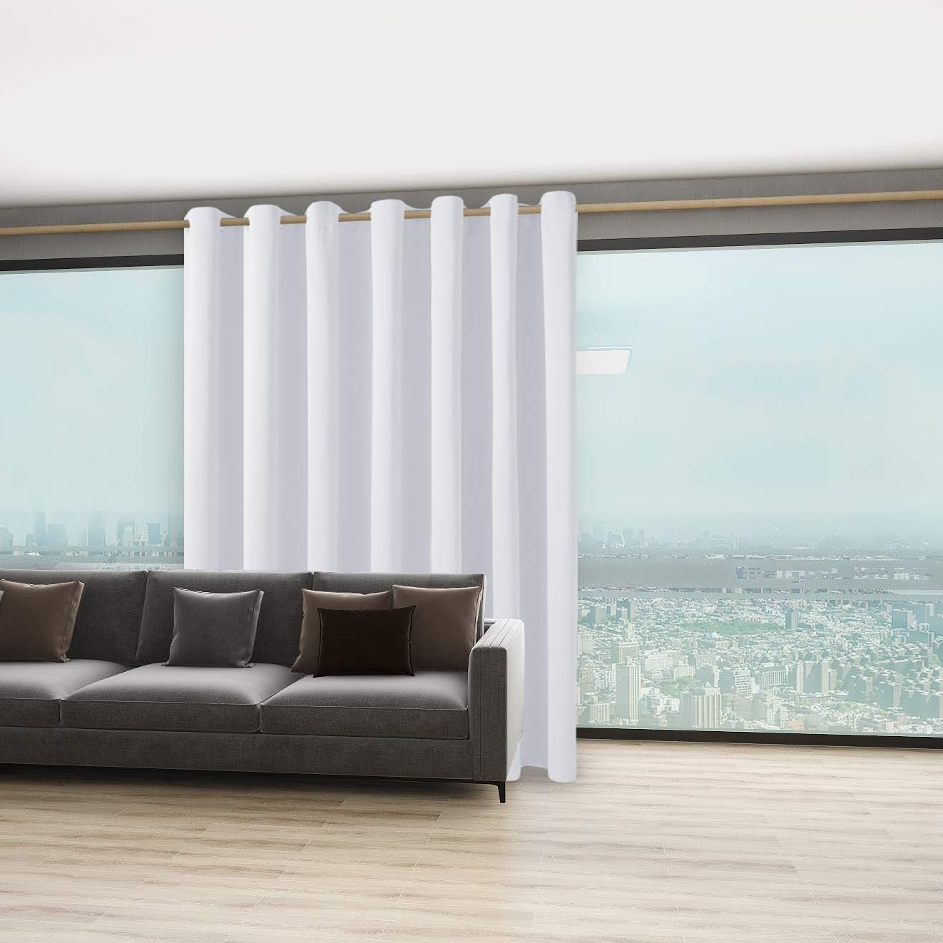 BONZER Extra Wide Room Divider Curtain Screen Partitions Total Privacy Wall Blackout Curtains for Shared Room, 96L x 120W Inch (8L x 10W ft), 1 Panel, Greyish White