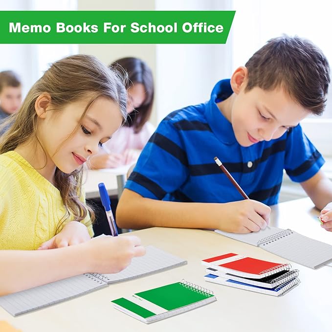 Thenshop 148 Pads Spiral Memo Bulk 3'' x 5'' Top Bound Memo Book 60 Sheets Small Mini Notebooks Lined Wire Bound Pocket Steno Book for Home, Office, School (Black,Green,Dark Blue,Red)