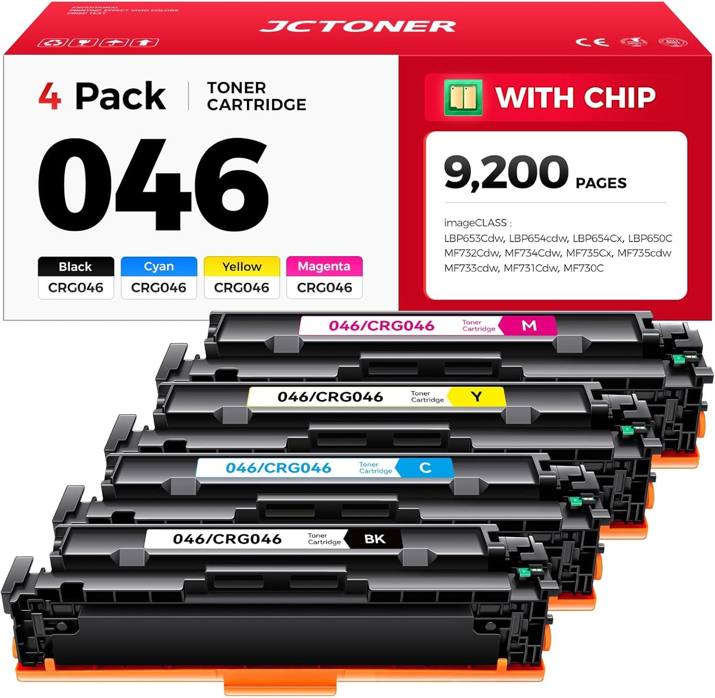046 Toner Cartridge Set 4-Pack MF733Cdw Toner Replacement for Canon 046 CRG-046 046H Compatible with Canon Color imageCLASS MF733Cdw MF731Cdw MF735Cdw LBP654Cdw Printer Ink (Black Cyan Yellow Magenta)