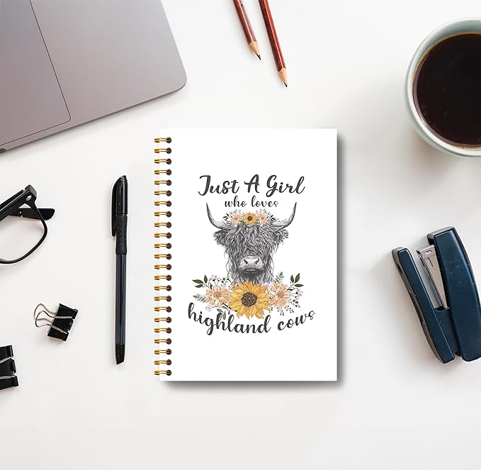 Highland Cow Notebook - Western Notebook, Cow Notebook, Highland Cow Office Supplies, Highland Cow Gifts, Cow Stuff, Just a Girl Who Loves Highland Cows Spiral Notebook 5.5x8.3