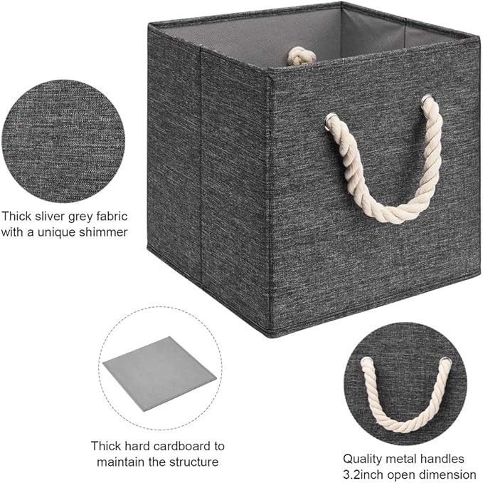 Gray Foldable Polyester Fabric Storage Bins Cube Organizers,10.5x10.5x11inch,for Organizing The Clutter In The Home or Office,Set of 4,Q-ST-59-4