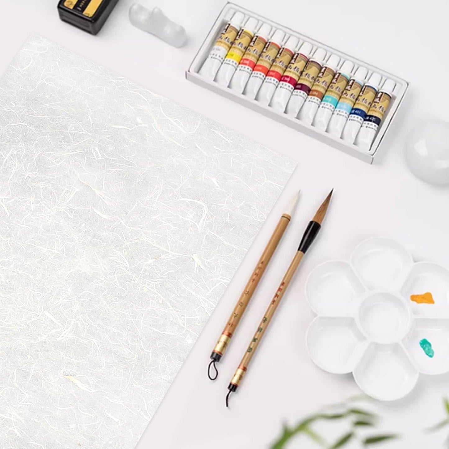 Benvo 50 Sheets A4 Natural Mulberry Paper Visible Plant Fibers Rice Paper Printable Decoupage Tissue Paper Sheets for Writing, Painting, Card Making, DIY Crafts(8.3x11.7in, Semi Transparent Off White)