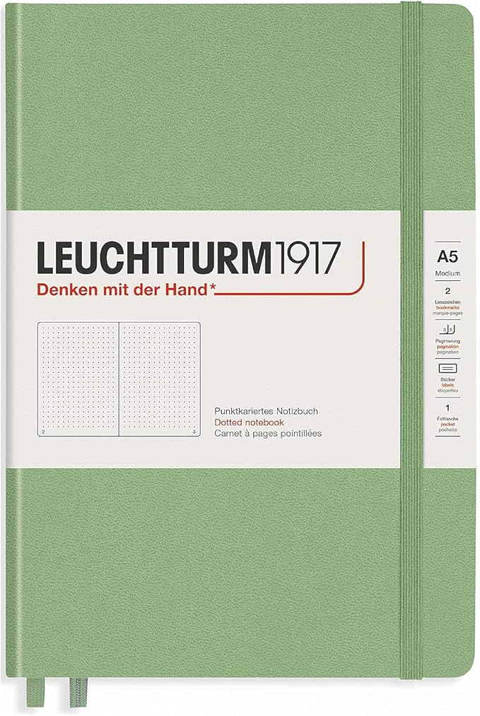 LEUCHTTURM1917 - Notebook Hardcover Medium A5-251 Numbered Pages for Writing and Journaling (Sage, Dotted)