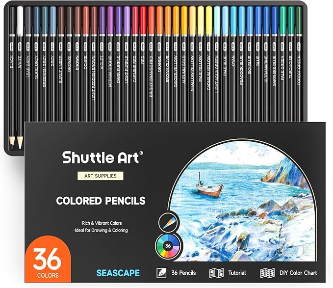 Shuttle Art 36 Colored Pencils, Seascape Themed Colored Pencils for Adult, Soft Core Color Pencils, Coloring Pencils for Adults Kids Artists Beginners Drawing Coloring Sketching