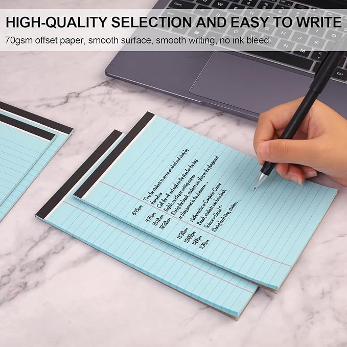 Utron 6 PCS Small Legal Pads 5x8 Blue, Narrow Ruled Small Note Pads 5x8, Micro Perforated Writing Pad, College Ruled Legal Notepads 5x8 for Study, Office, To-Do Lists(30 Sheets/Small Notepad)