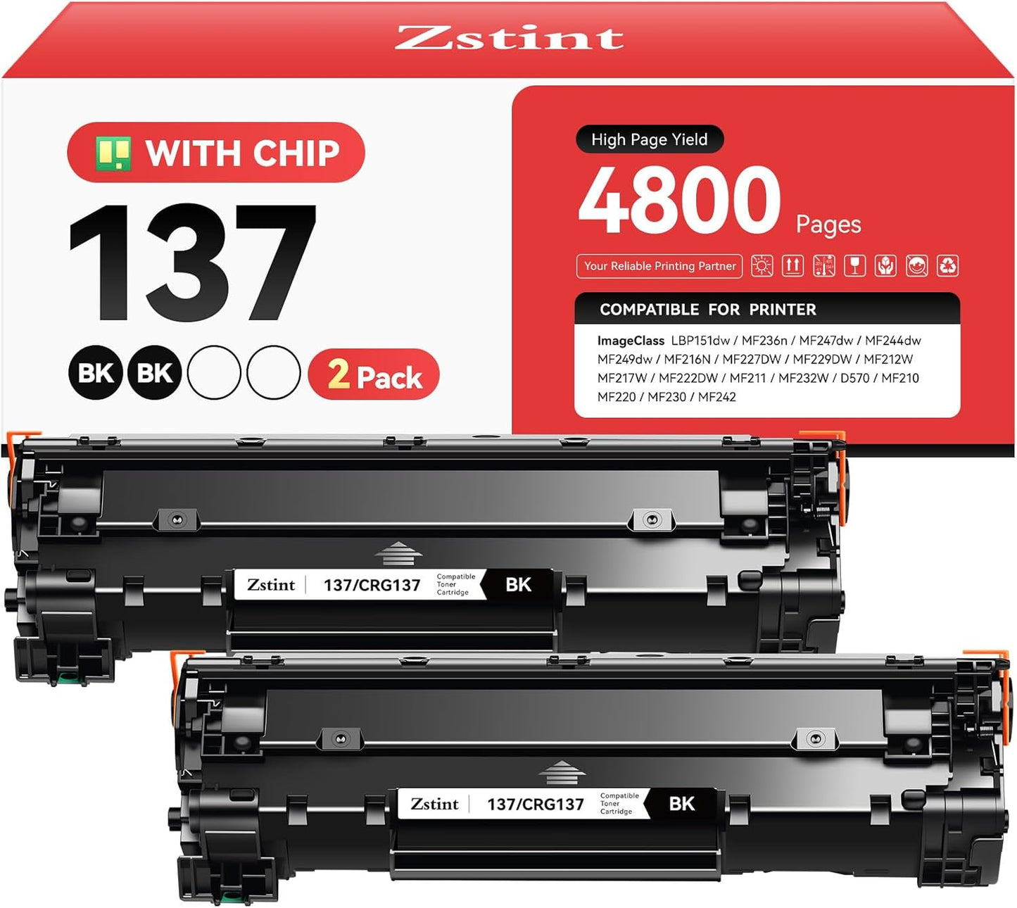 137 Toner Cartridge 2-Pack Replacement for Canon 137 CRG137 Toner Compatible with Canon ImageCLASS MF212w MF216n MF217w MF244dw MF247dw MF249dw MF227dw MF229dw MF232w MF236n LBP151dw D570 Printer