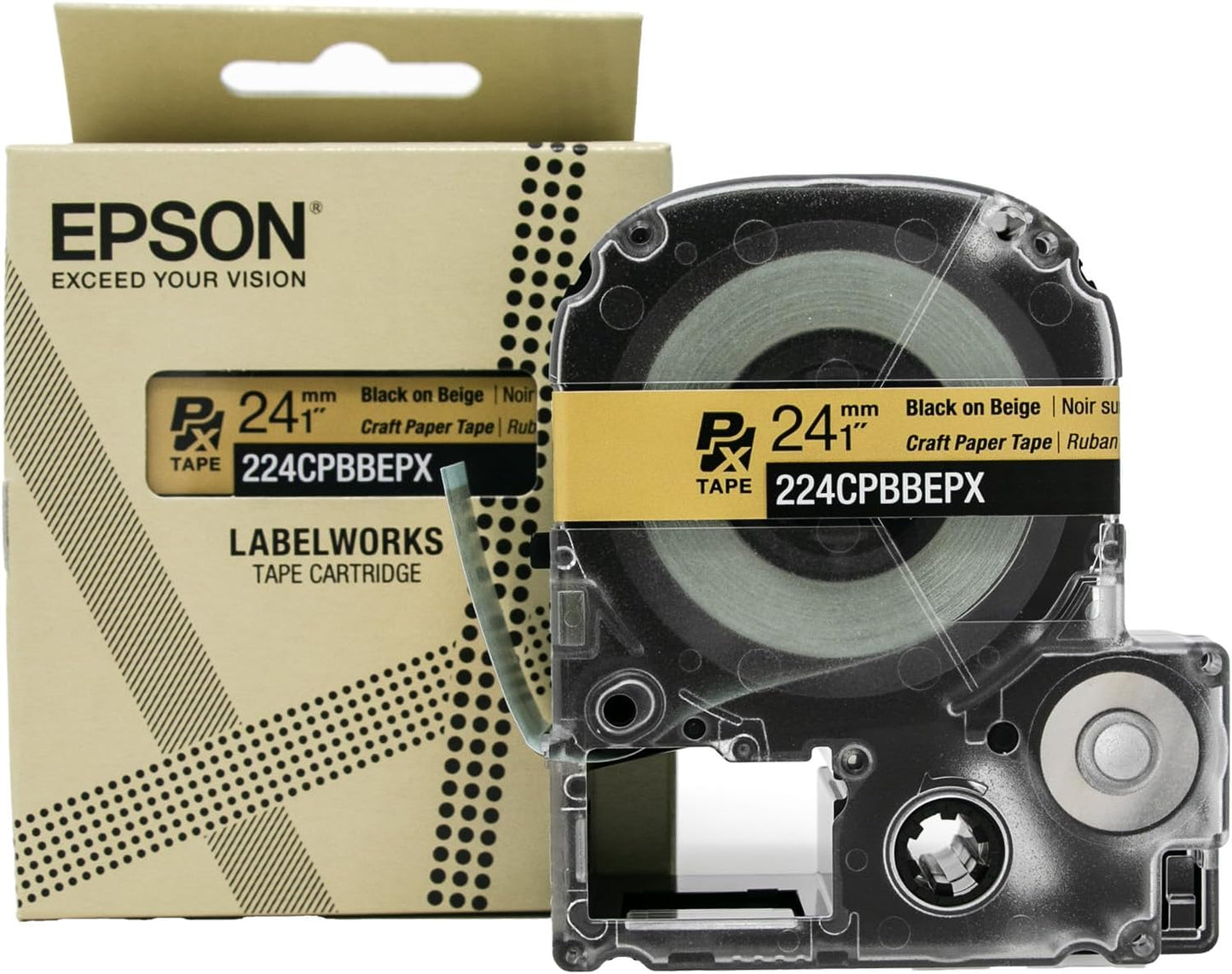 Epson LABELWORKS 224CPBBEPX Genuine Craft Paper Tape Cartridge - Black on Beige Craft Paper Label Maker Tape - 1" (24MM) Wide, 16.5'