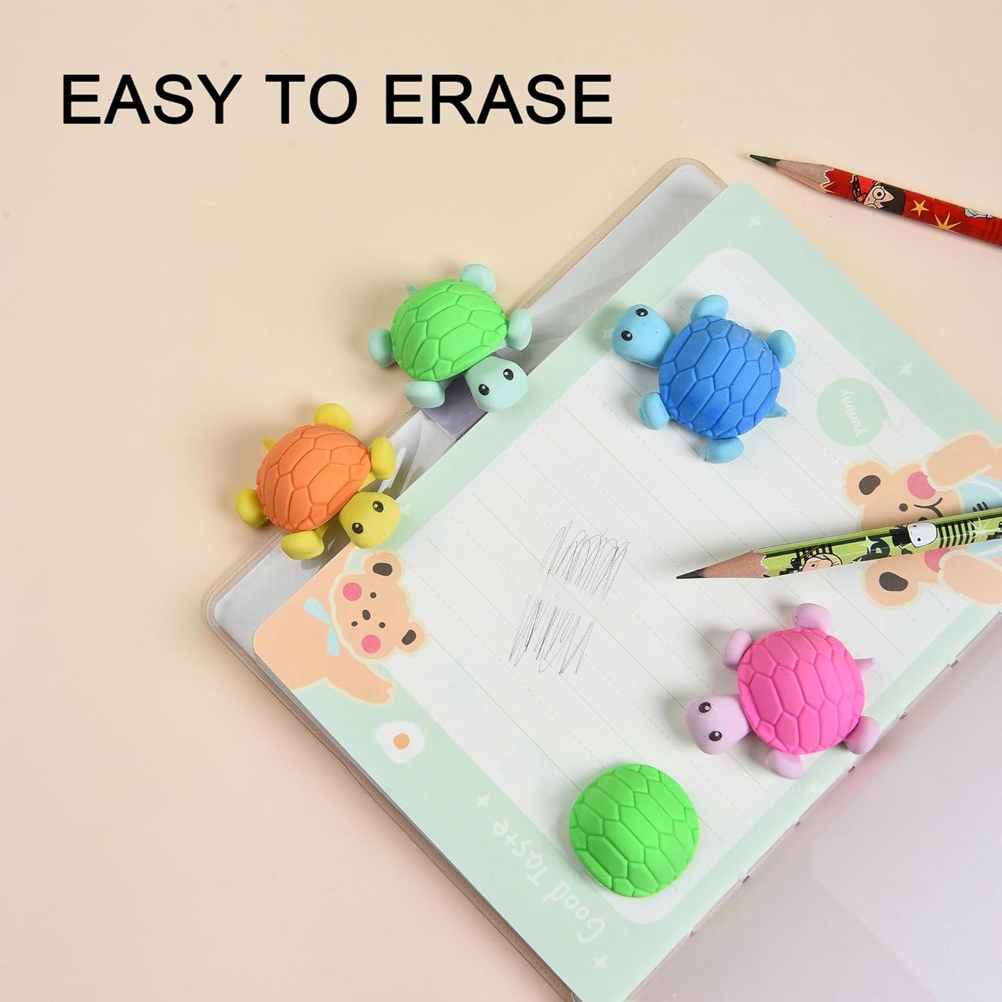 16 Pcs Cute Turtle Pencil Erasers for Kids, Novelty Rubber Turtle Desk Pet Erasers for Classroom Favors Party Supplies