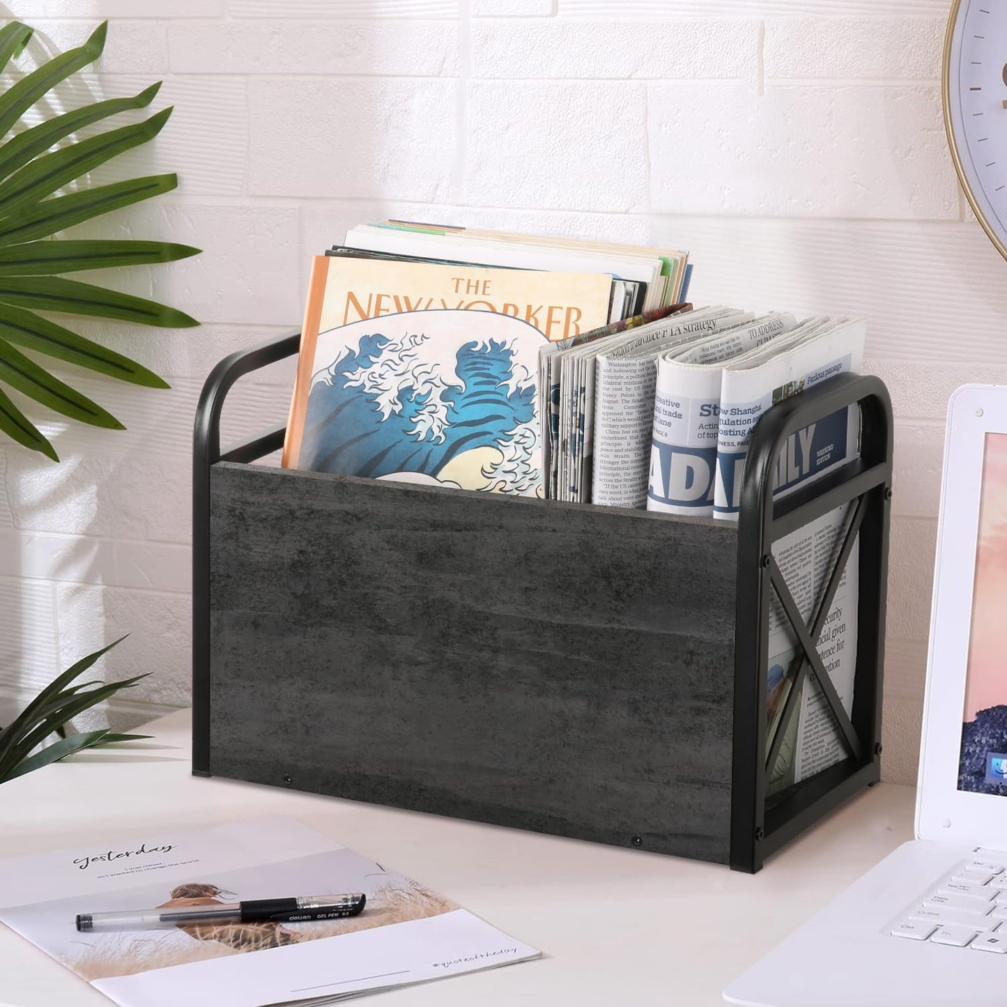 YINMIT Magazine Holder, Magazine Rack Floor, Magazine Storage Basket, Folder Organizer Bin for Books, Newspapers, Tablets