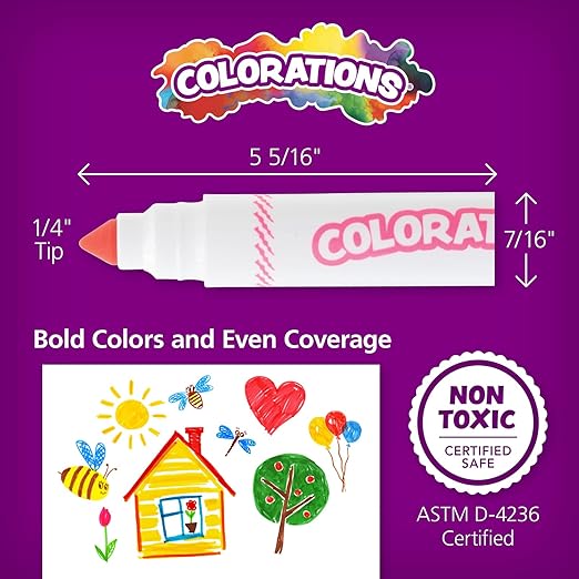Colorations Washable Chubby Markers (Pack of 200), Classic Colors, Washable Bulk Markers, Classroom, For Kids, Preschool