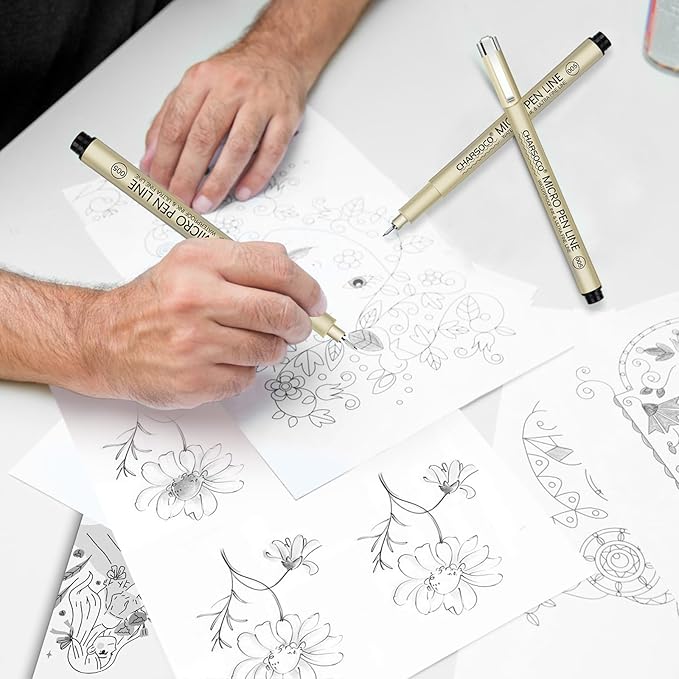 M Micro Pen, 6 Pack Black Fine Point Pen with Waterproof Archival Ink, 3mm Fineliner Ink Pens for Artist Illustration, Sketching, Anime, Manga, Technical Drawing and Scrapbooking