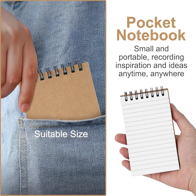 Pocket Notebooks Set of 12, Small 3x5 Spiral Notepads, Office Style Mini Notebook, Small Notepad Pocket Size, Memo Pads for Home, College, Work or School - Lined College Ruled Paper