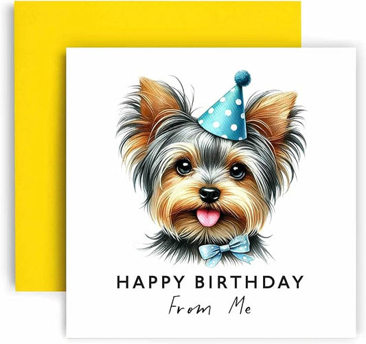 Huxters Birthday Card from the Dog – Yorkshire Terrier - Happy Birthday to Dog Mum and Dog Dad – Birthday Card from the Dog to Friends Family First Birthday (Yorkshire Terrier)