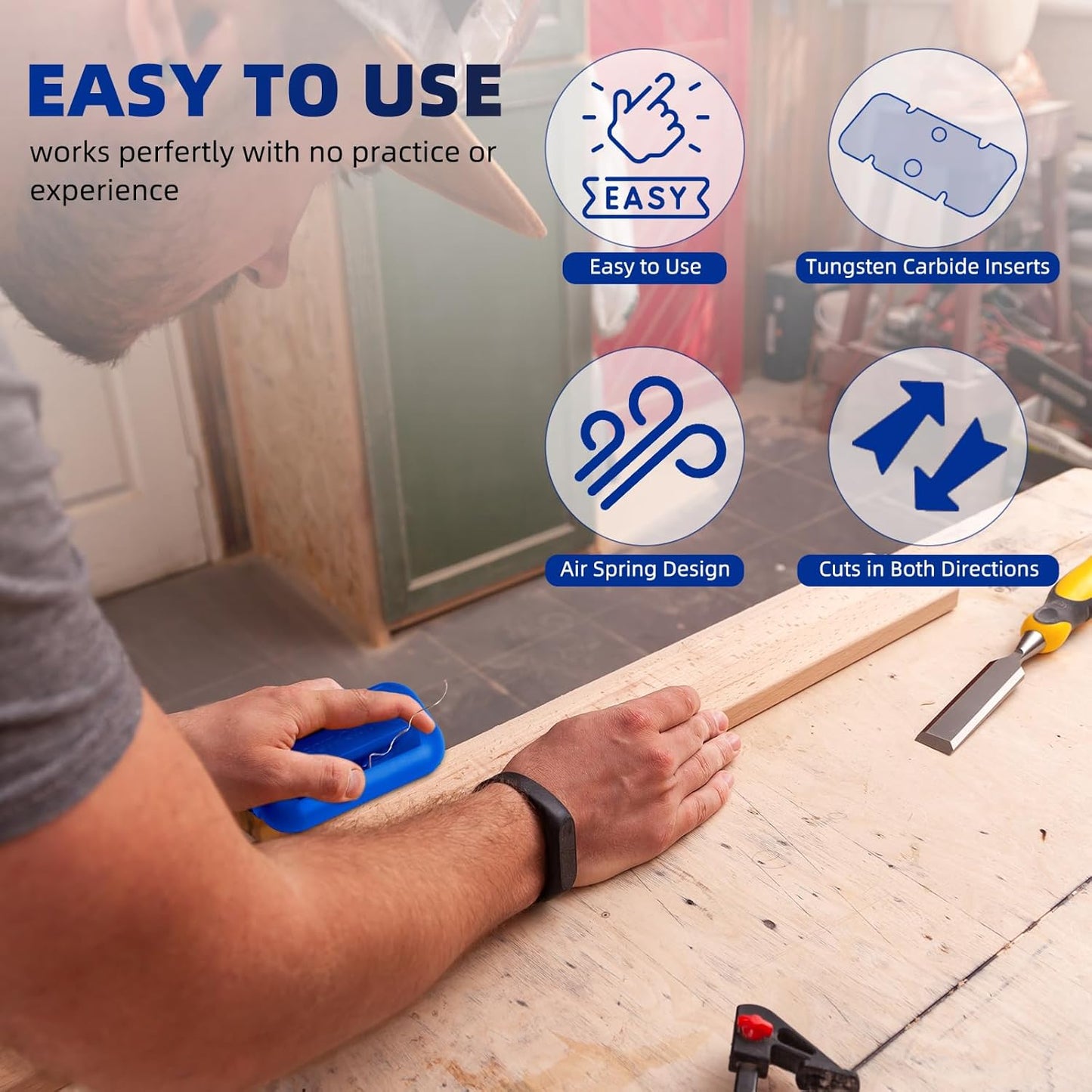 GSCIT Club Edge Banding Trimmer, with Tungsten Carbide Blades, Hand Planer Edge Bander for Burrs,Edge Corner Planer,Wood Chamfering Fillet Scraper,Edge Banding Cutter for PVC ABS Melamine (Blue)