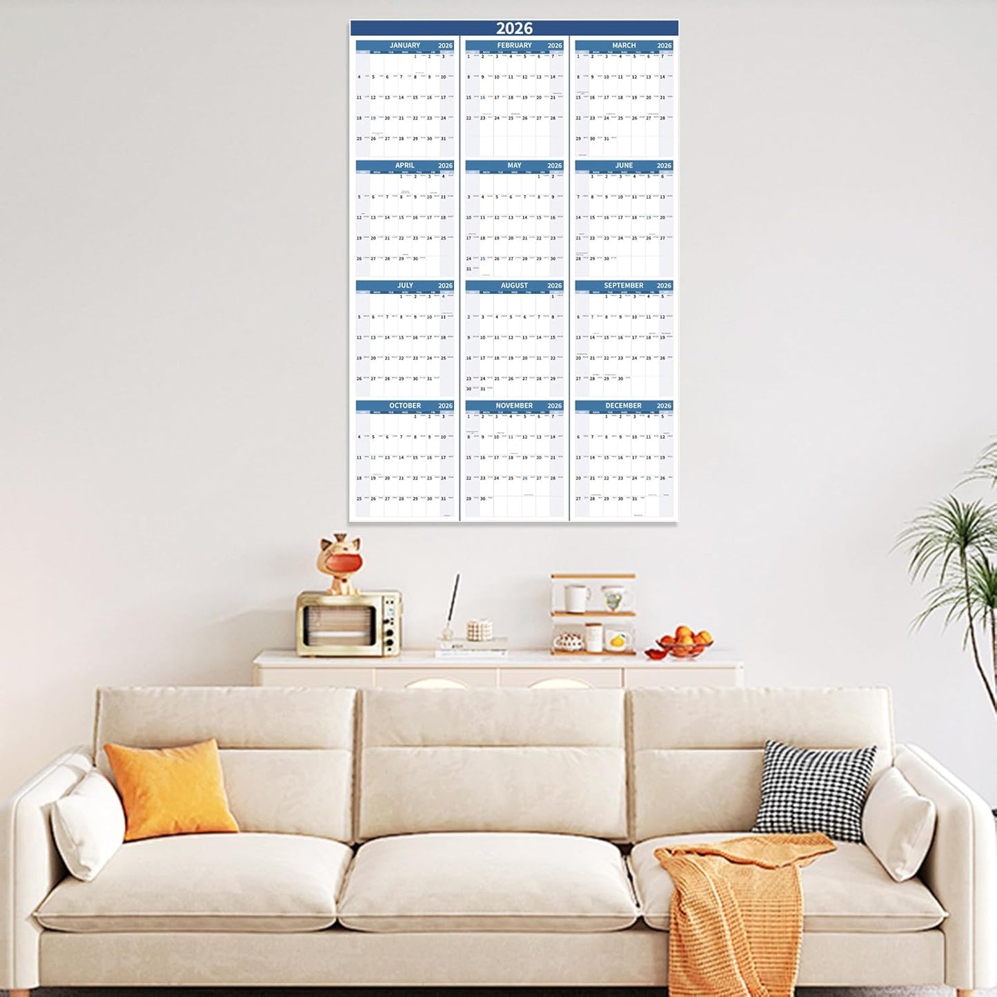 2026 Wall Calendar 34.8" x 22.8" Large Vertical Yearly Wall Hanging Calenda with Julian Date Thick Paper Calendar 12 Month Annual Wall Planner for Wall Office Fridge(Blue)