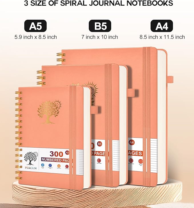 Large Spiral Notebook Journal for Women Men - 300 Numbered Lined Pages, College Ruled, A4 Hardcover Spiral Bound Notebook for School, Work, Note Taking, Writing, Leather Spiral Journal 8.5"x11"