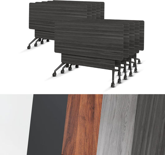 Conference Room Table, Folding Conference Tables,Thicken Grey Tabletop,Flip Top Wooden Seminar Meeting Room Table for Conference Room Offices (10, BlackWoodGrain, 55.1”)